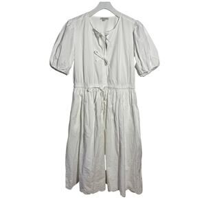 Free Assembly Dress Women L White Tie Front Cotton Eyelet Midi Short Puff Sleeve